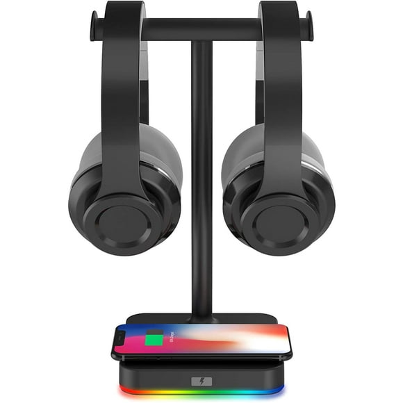 KAFRI RGB Headphone Stand with Wireless Charger Desk Gaming Headset Holder Hanger Rack with 10W/7.5W Fast Charge QI Wireless Charging Pad - Suitable for Gamer Desktop Table Game Earphone Accessories
