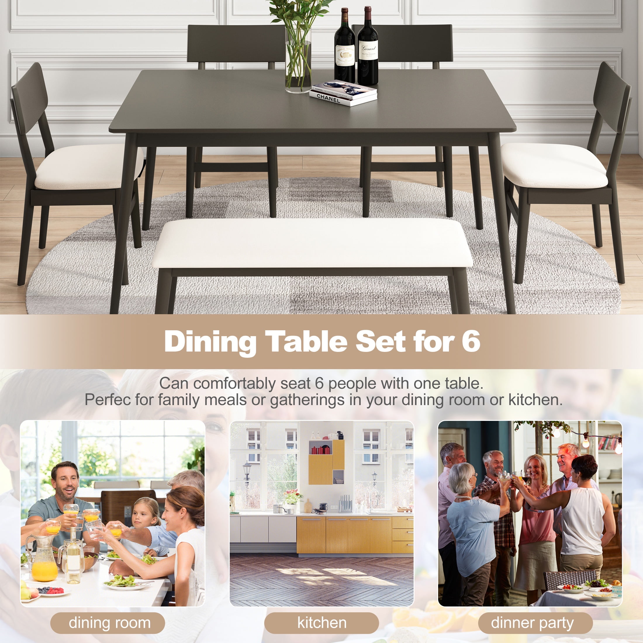 B2423 6pc Dining Set - Natural Cherry, Table, Bench & 4