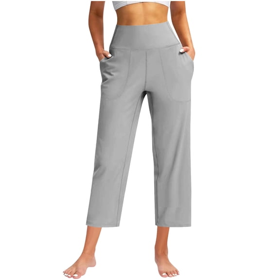 Kvture Women's Capri Pants with Pockets High Waist Yoga Pants Wide Leg Workout Crop Summer Pants Casual Travel Exercise Pants Gray XL
