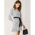 thumbnail image 2 of Vestido Floral Elegante Con Cinturón Color De Contraste Del Cuello V Dobladillo De Verano Para Mujeres Blanco S Unique Bargains Vestido, 2 of 6