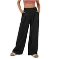 thumbnail image 2 of WJHWSX Women's Pants,Casual Pants for Women,Straight Leg Pants Women,Pockets,Breathable,Solid,Cotton,Black,L(US:8), 2 of 7
