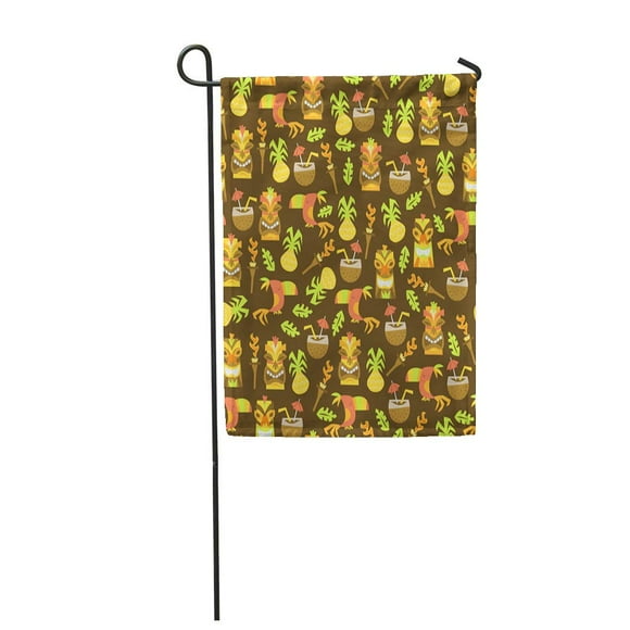 NUDECOR Pattern of Tiki Luau Pineapple Toucan Bird Cartoon Coconut Garden Flag Decorative Flag House Banner 12x18 inch