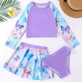 thumbnail image 2 of Xuewenshw Ensemble de Maillot de Bain 3 Pcs Imprimé Papillon pour Filles, Manches Longues, Protection Solaire, 2 of 9