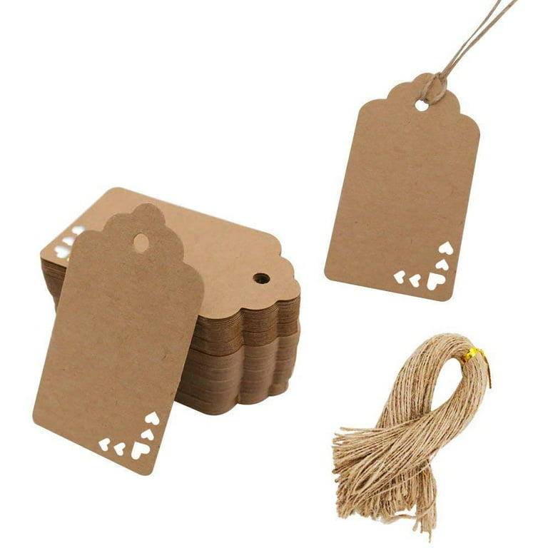 100pcs Paper Tags, Brown Gift Tags with Jute Twine for Arts and Crafts  Gifts, Thanksgiving Christmas ect