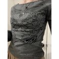 thumbnail image 4 of xiaxaixu T-shirt pour Femmes, Manches Longues Col Rond Imprimé Ailes Ajusté Hauts Mode Urbaine, 4 of 9