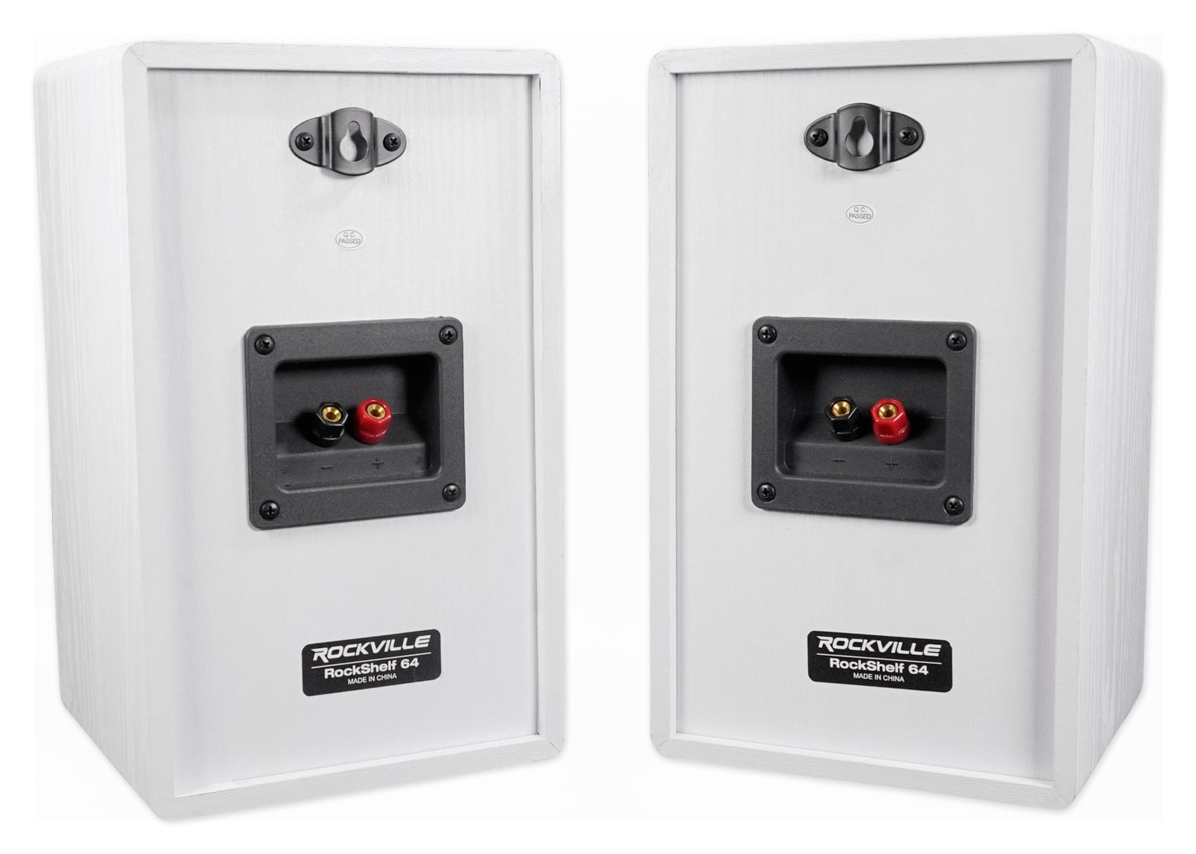 Pair Rockville RockShelf 64W White 6.5" Home Bookshelf Speakers + 28" Stands