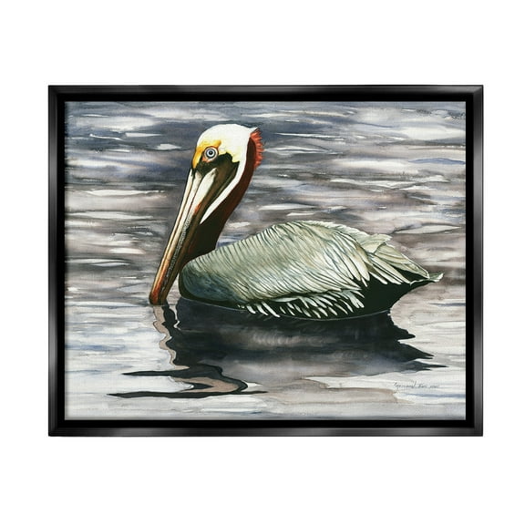 Stupell Industries Swimming Nautical Pelican Animals & Insects Painting Black Floater Framed Canvas Art Print Wall Art, 21 x 17
