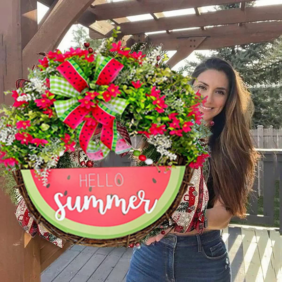 Artificial Wreath 16inch Watermelon Pastoral Dead Branch Rattan Circle Festive Indoor Outdoor Window Fireplace Decoration