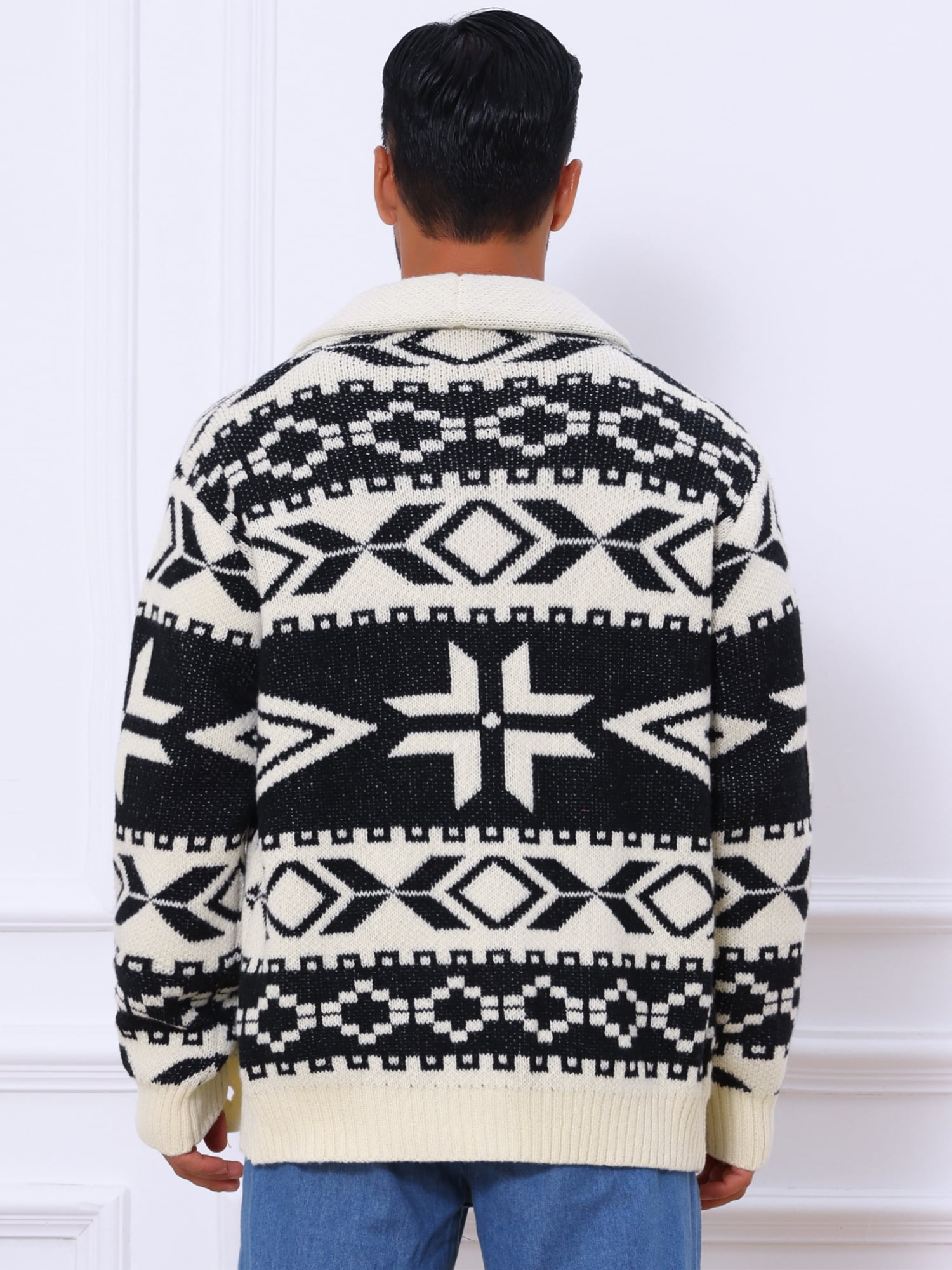 DARING DIVA Men's Shawl Collar Long Sleeved Knitwear Cardigan Sweater 2XL Black Beige