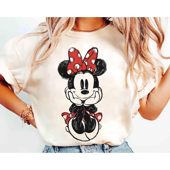 Cute Minnie Mouse Classic Sketch Cute Vintage Portrait T-Shirt, Retro Disney Trip Shirt, Vintage Minnie Shirt, Disney Family Vacation Trip