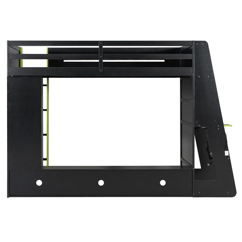 Twin Size Gaming Loft Bed with Desk and RGB LED Light, Wooden Loft Bed Frame with Workstation and Storage Shelves for Bedroom, Dorm Room