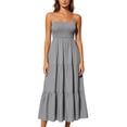 thumbnail image 2 of Womens Summer Dresses Bohemian Spaghetti Strap Smocked Tiered Long Beach Sun Dresses Sleeveless Solid Maxi Dress Tank Dresses for Women, 2 of 9