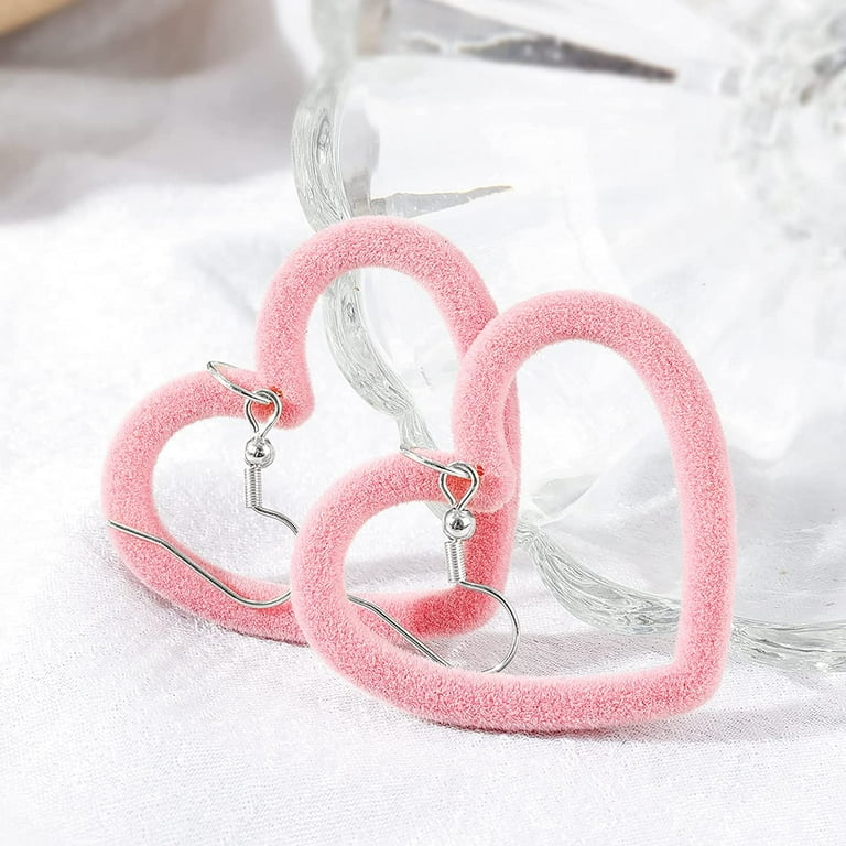 Pink Heart Earrings for Girls Big Heart Hoop Dangle Earrings Pink Earrings Valentine s Day Gifts for Women