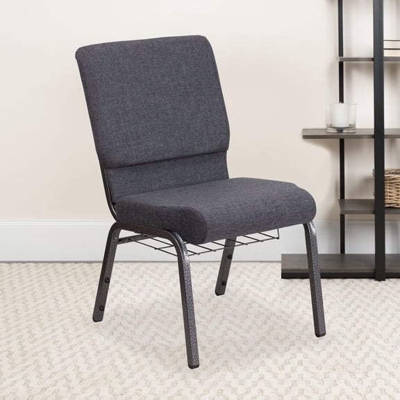 BizChair Auditorium Chair - Chair with Storage - 19inch Wide Seat - Dark Gray Fabric/Silver Vein Frame