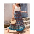 thumbnail image 4 of Qiopertar Women's High Waisted Maxi Skirt Bohemian Beach Vacation Tiered Midi Skirt with Elastic Drawstring Waist Flowy Vintage Paisley Print Casual Festival Skirt, Blue L, 4 of 7
