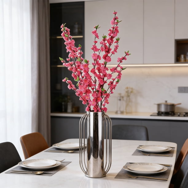 Ramas de flor de durazno artificiales, flores falsas para decoración del hogar, bodas, arreglos florales de jardín, accesorios para sala de estar, rosa y blanco, 40 cm