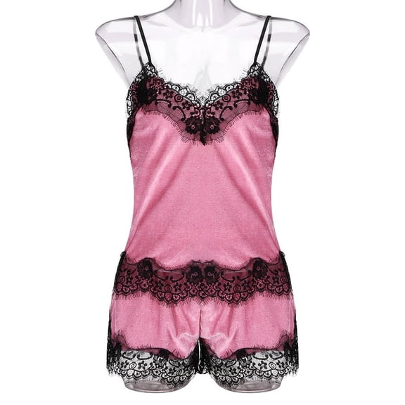 IMENGL Women's Lingerie Nightdress New Camisole Bow Shorts V-Neck Tops Velvet Pajamas Sleepwear Babydoll Charming Underwear for Womens,Pink