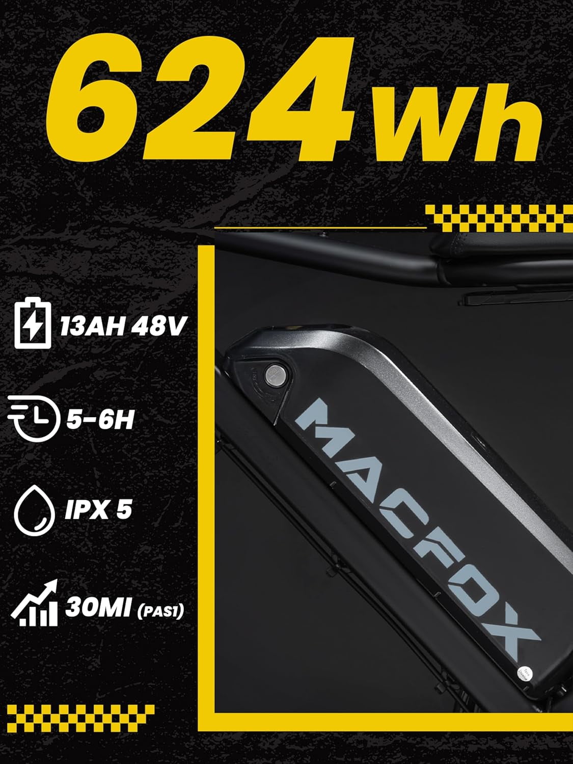 MACFOX X7L Adult Electric Bike, 750W, 20 MPH, 2Pcs*48V 13Ah Battery, 70-Mile Range, Hydraulic Brakes, 20x4.5/20x5.0 Fat Tires, Fits Riders 5'3''–6'6''