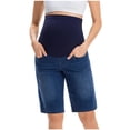 thumbnail image 3 of SROBPTY Maternity Women Shorts Solid High Waist Belly Support with Pockets Rolled Hem Half Length Stretch Denim Pants, 3 of 5
