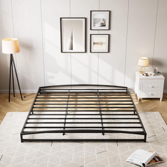 King size 6-pulgada heavy duty low marco de cama - metal platform mattress foundation, noise-free, no box spring required, easy to assemble, non-slip negra