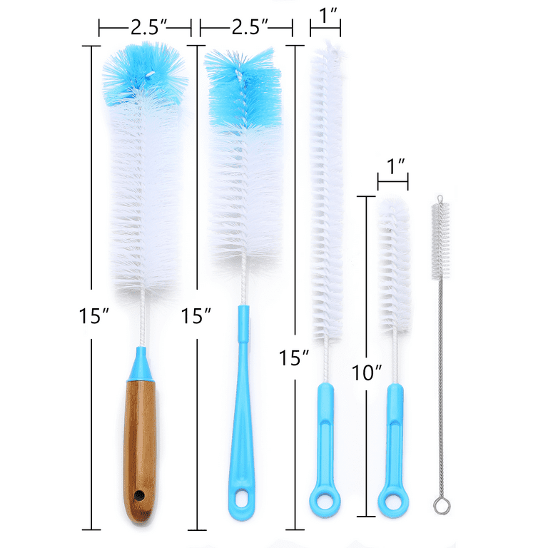 Wire Bottle Cleaning Brush Set Small Large Thin Long Handle