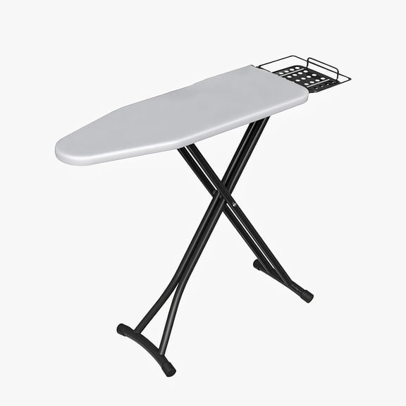 Ironing Board with Heat-Resistant Cover & Thick Felt Pad, Foldable Design with Heavy-Duty Steel Legs, Iron Rest & Hanger, Ideal for Home, Laundry, Hotel, or Sewing Room – Iron Board Silver/Grey