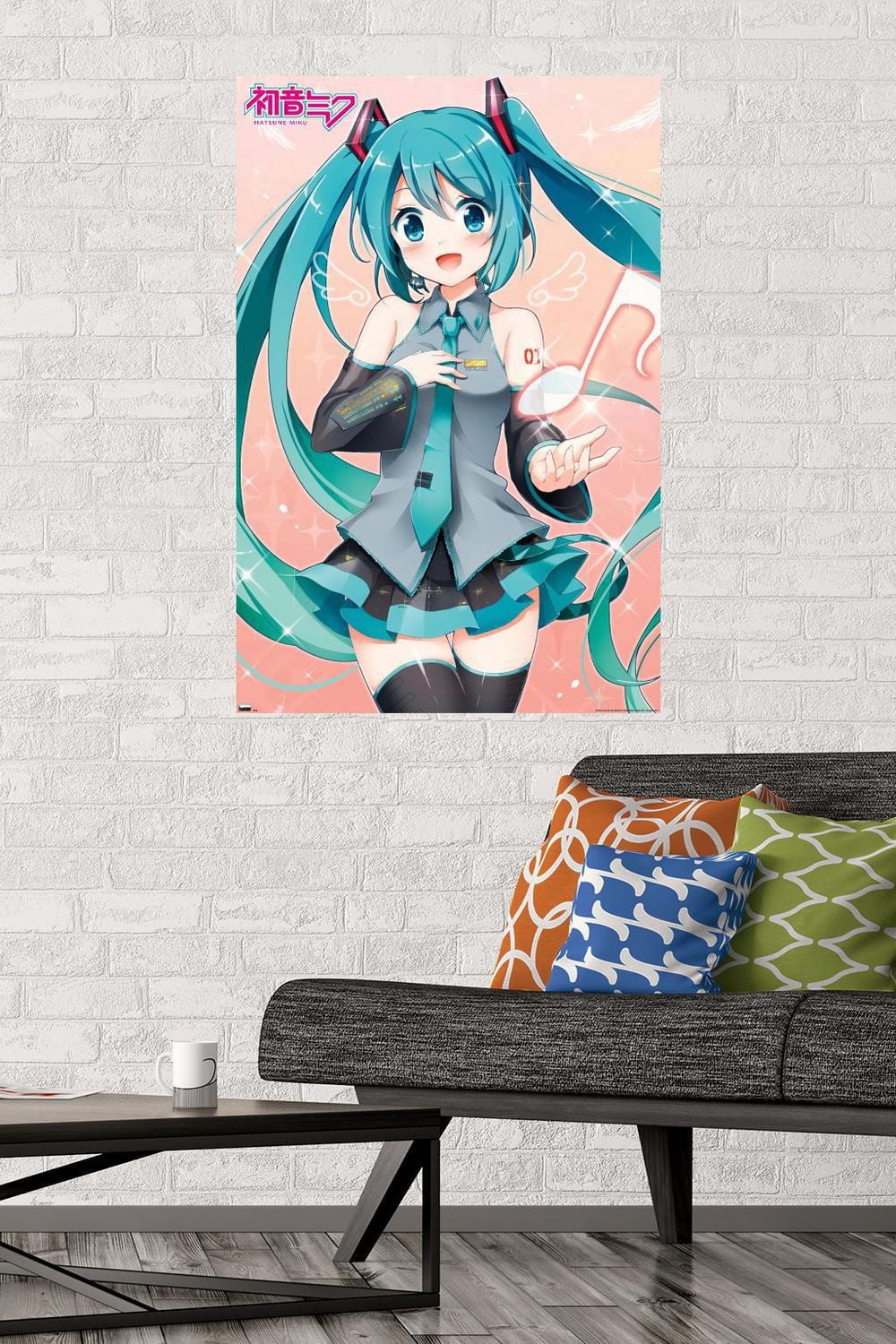 Hatsune Miku - Music Note Wall Poster with Push Pins, 14.725" x 22.375"