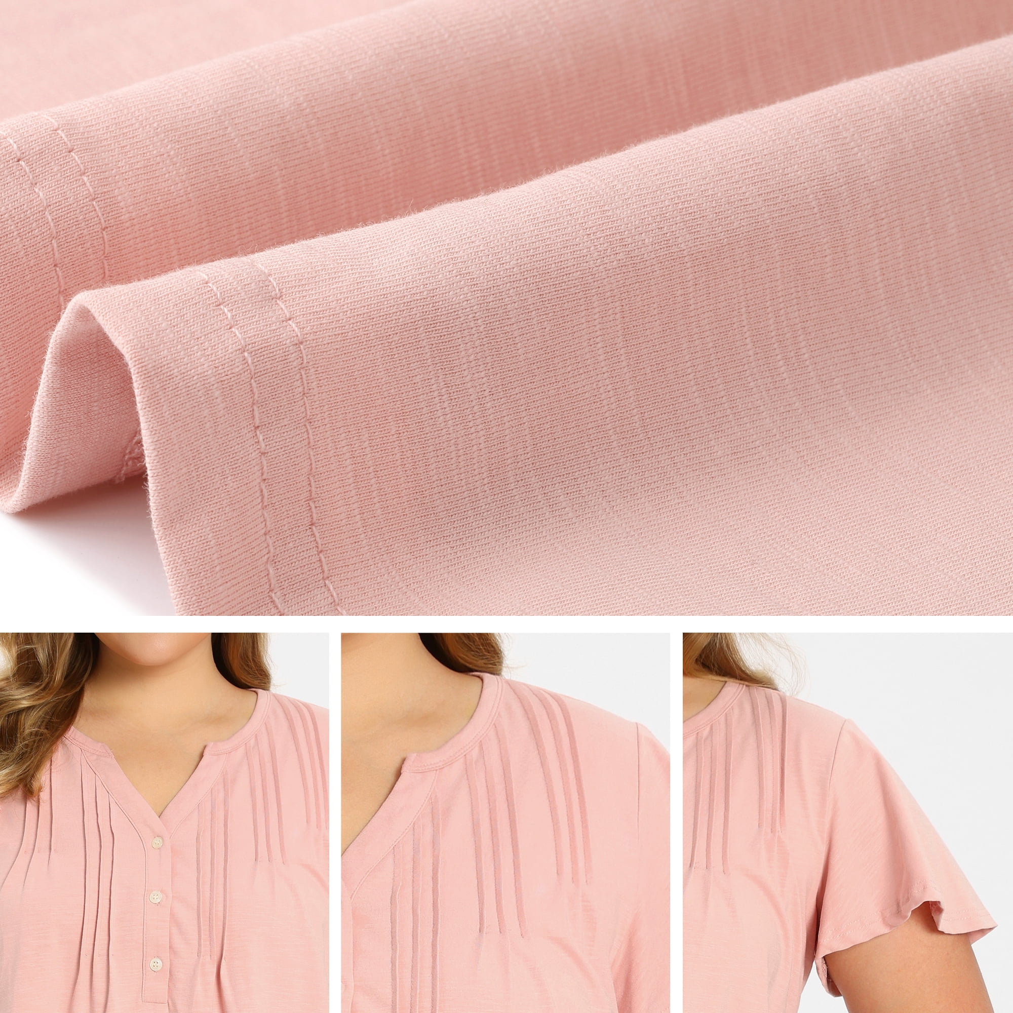 Women's Plus Women's Work Tops Button Notch Neck Ruffle Sleeve Casual Blouse 2X Pink