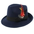 thumbnail image 6 of Men Fedora Hat Wool Felt Crushable Handmade Bowknot Feather Navy blue, 6 of 6