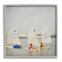 Stupell Industries People Floating Dinghy Boats Watercraft Ocean Scenery Painting Gray Framed Art Print Wall Art, Design by Graffitee Studios