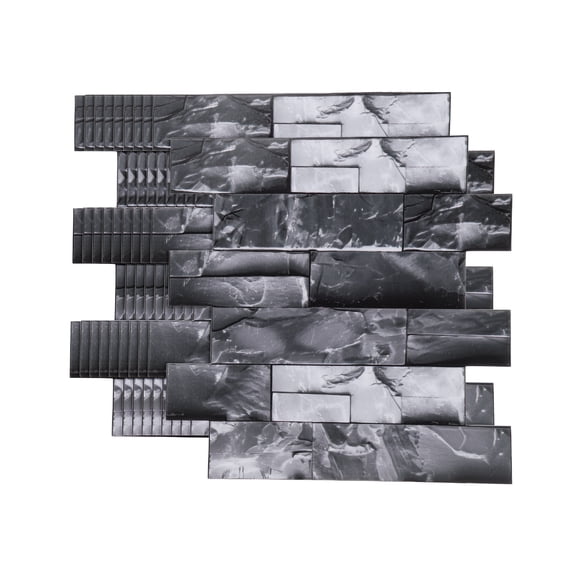Uxcell 10Pcs Peel and Stick Backsplash Tiles 10.6" x 10.6" 3D Thickened Stone Texture Self-Adhesive Tile Stickers Wallpaper Wall for Kitchen Bathroom Bedroom, Black White Gray