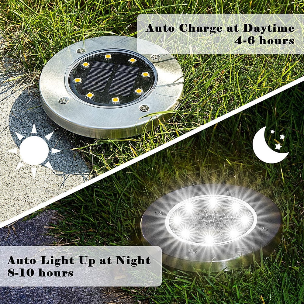 Solar Ground Lights - 8 LED Solar Garden Lights Outdoor Waterproof Sidewalk Disk Lights Solar Powered Landscape Lighting for Lawn Patio Pathway Yard Deck Walkway Flood Lights (24 Packs White)