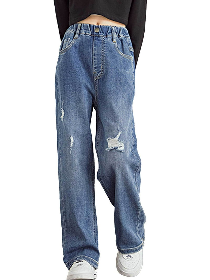 CHICTRY Kids Girls Denim Ripped Wide Leg Pants Casual Jeans