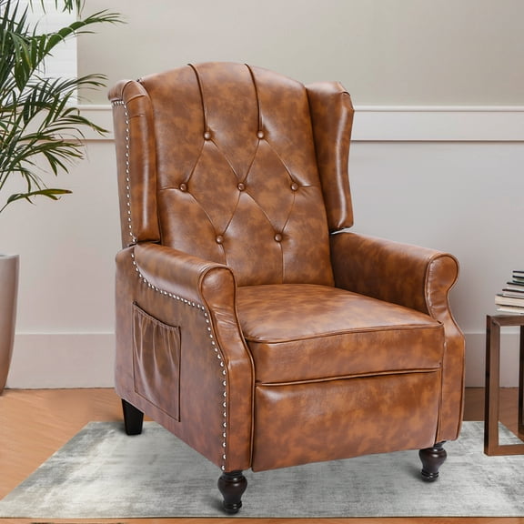 Wingback Recliner Chair, Push Back Arm Chair with Heat and Massage, PU Leather Single Sofa for Home, Living Room, Office, Bedroom