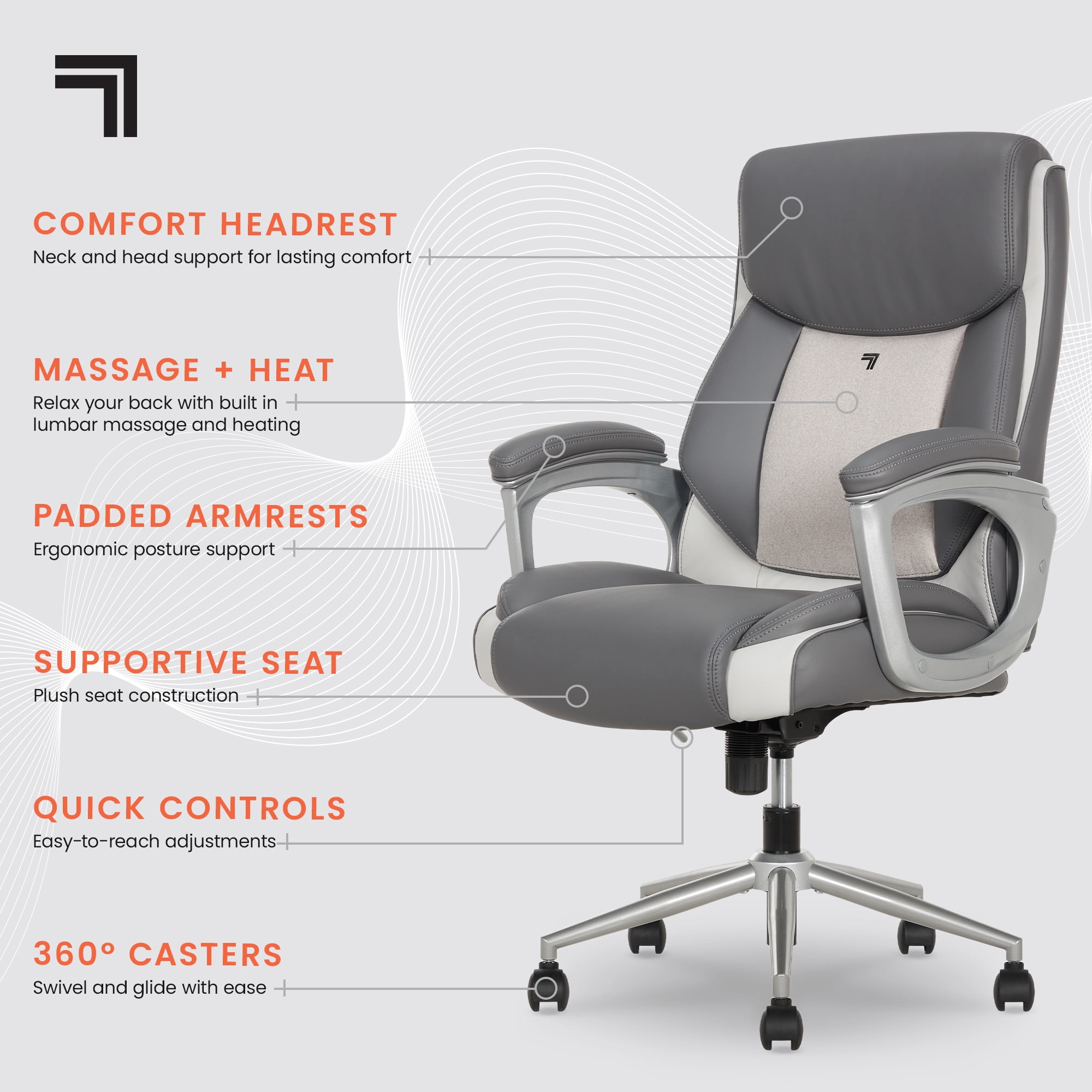 Sharper Image S-120 Massage and Heat Office Chair, Gray/White