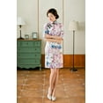 thumbnail image 3 of Women Special 1/2 Long Sleeve Modern Mandarin Chinese Cheongsam Qipao Sheath Short Dress&nbsp;( Pink flower prints ), 3 of 7