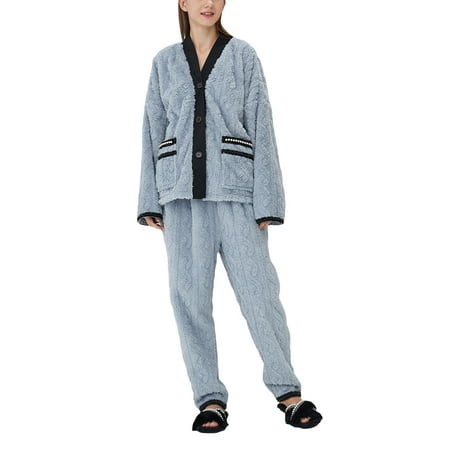 

Women 2Pcs Thermal Pajamas Set Long Sleeve Sleepwear with Pants Soft Comfy Pj Lounge Sets