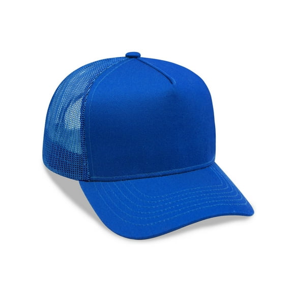 Daxton A Frame 5 Panel Trucker Hat High Profile Curved with Mesh, Royal-No Rope