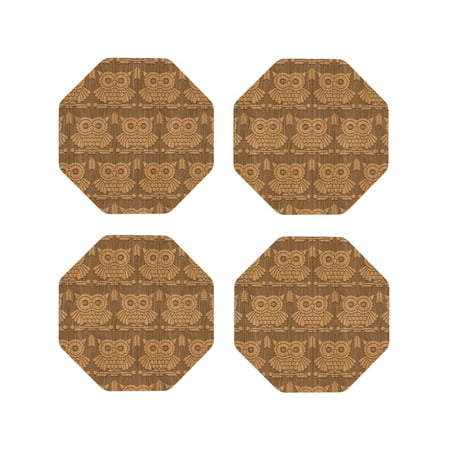 

Drink Coasters Set of 4 Tribal Owl Print Leather Coasters for Coffee Table Protector Heat Resistant Cute Coasters for Home Decor Housewarming Gifts Bar Kitchen 4 Inch Octagon
