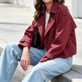 thumbnail image 3 of Double Breasted Women Solid Color Casual Crop Trench Coat Lady Office Jacket with Pocket, 3 of 6