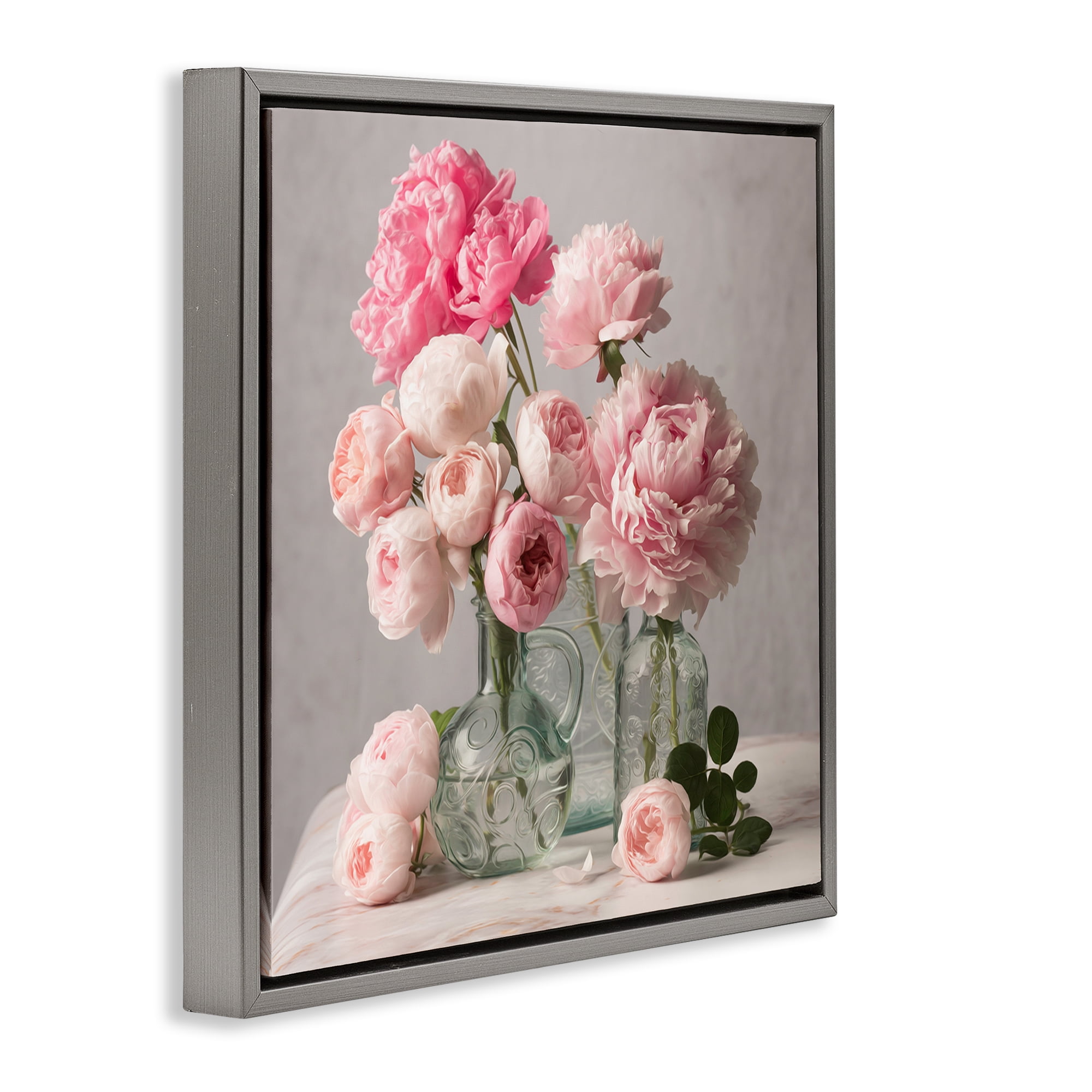 Stupell Industries Rose & Peony Duet Plants & Flowers Painting Gray Floater Framed Canvas Art Print Wall Art, 25 x 25