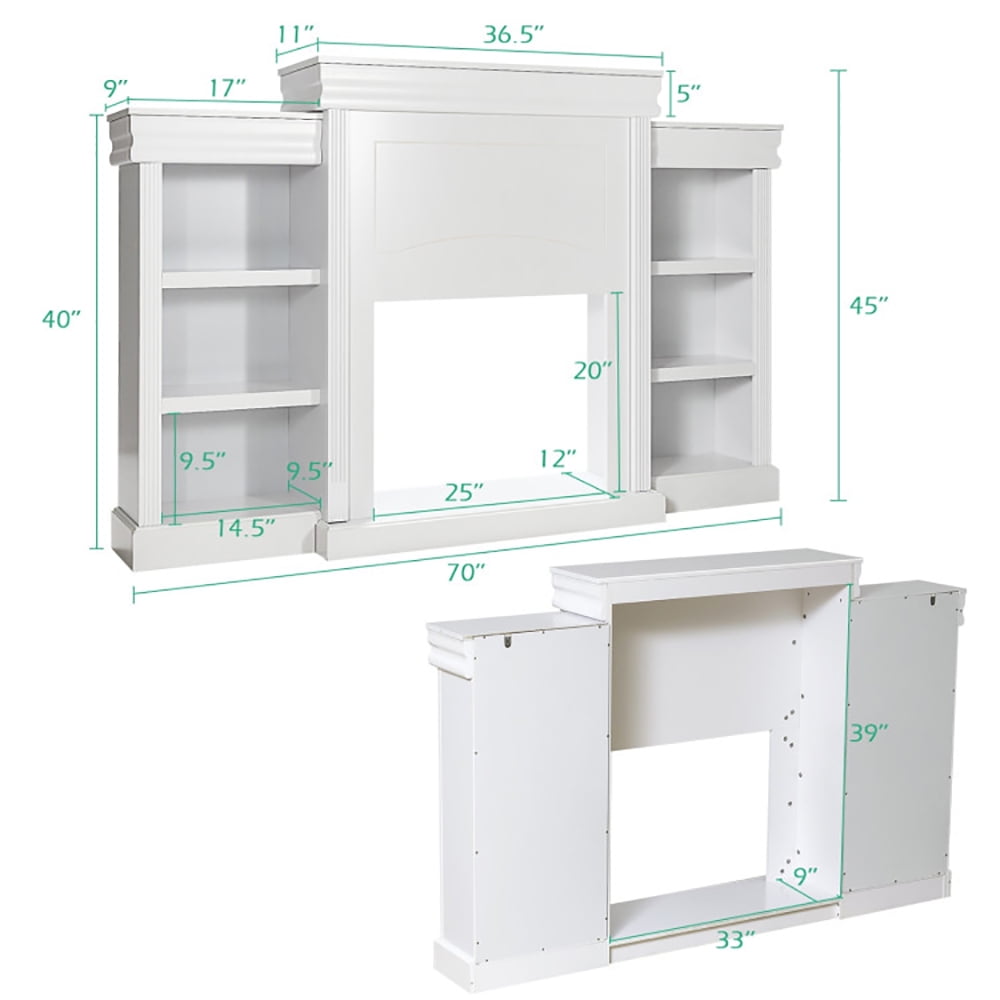 Finihen TV Stand, TV Cabinet, 70 Inch Modern Fireplace Media Entertainment Center with Bookcase, Media Entertainment Center with Storage, for Living Room, Bedroom, White
