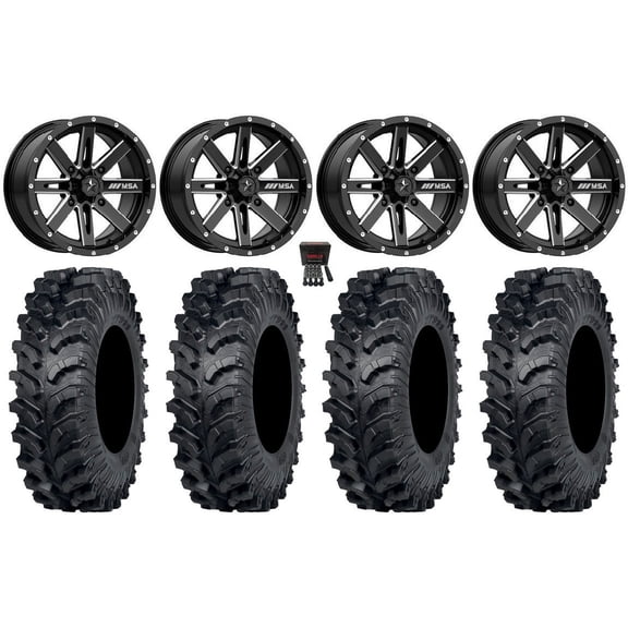 MSA Boxer 14" Wheels Milled 28" MT911 Tires Can-Am Commander Maverick Renegade Outlander Defender