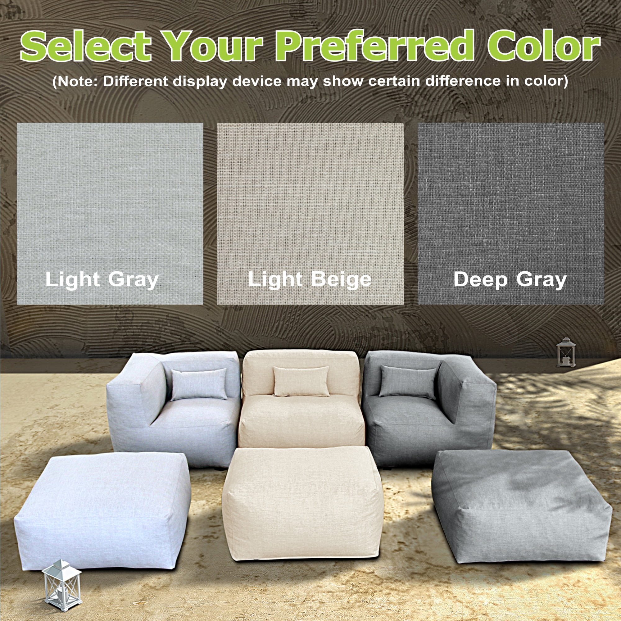 6 Pieces Olefin Patio Conversation Set with Thickened Cushions 5-Seat Outdoor Furniture Set with Bean Bag Chairs (Dark Gray)