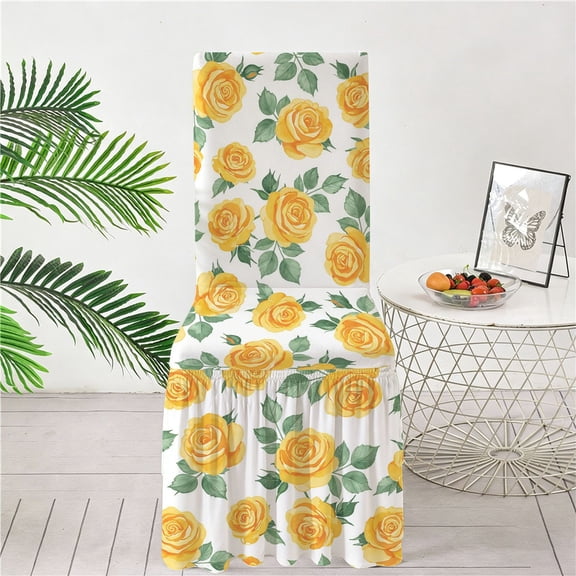 Twfbrm Floral Dining Chair Covers, Universal Flower Pattern Stretch Chair Slipcovers with Skirt, Soft Breathable Decorative Seat Cover Removable Washable Chair Protector for Dining Room & Kitchen