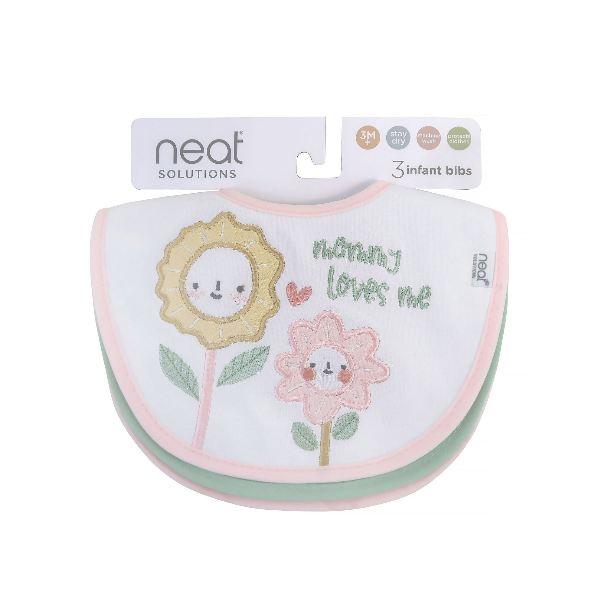 Neat Solutions 3 Pack Girl Print & Solid Infant Milk Bibs