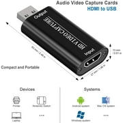 HDMI to USB Video Capture Card, HDMI to USB 1080p USB2.0, Record Directly to Computer for Gaming, Streaming, Teaching, Video Conference or Live Broadcasting