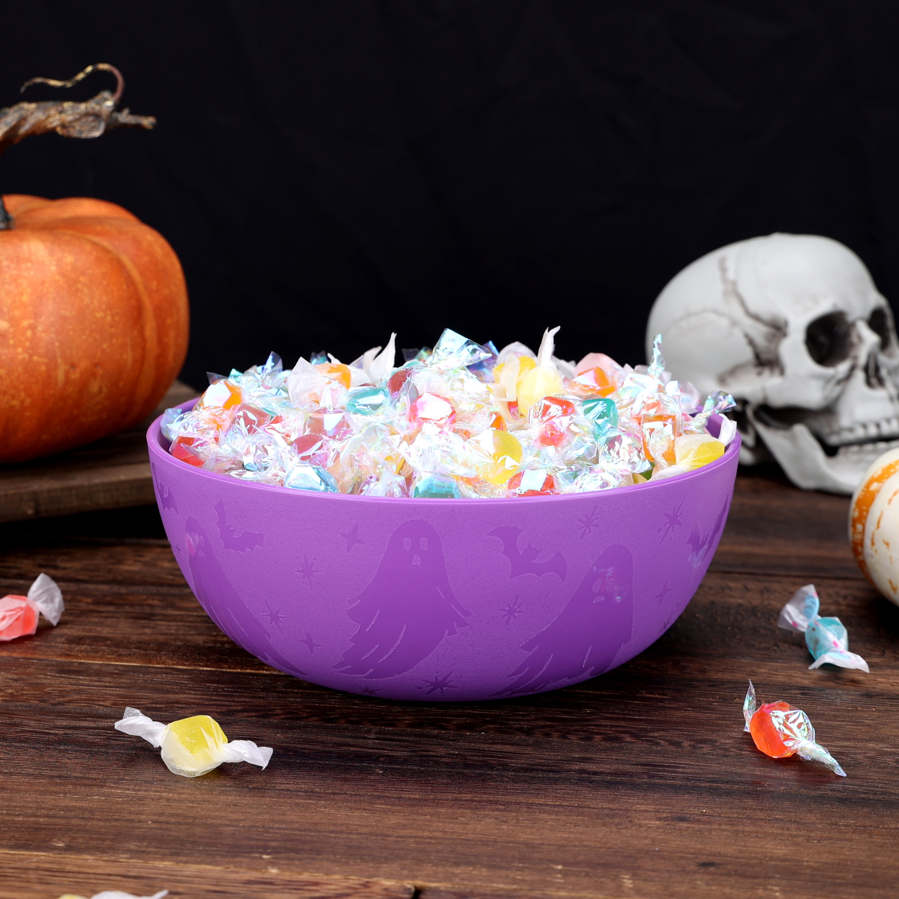 Mainstays 38 Ounce Round Plastic Etched Ghost Bowl, Purple