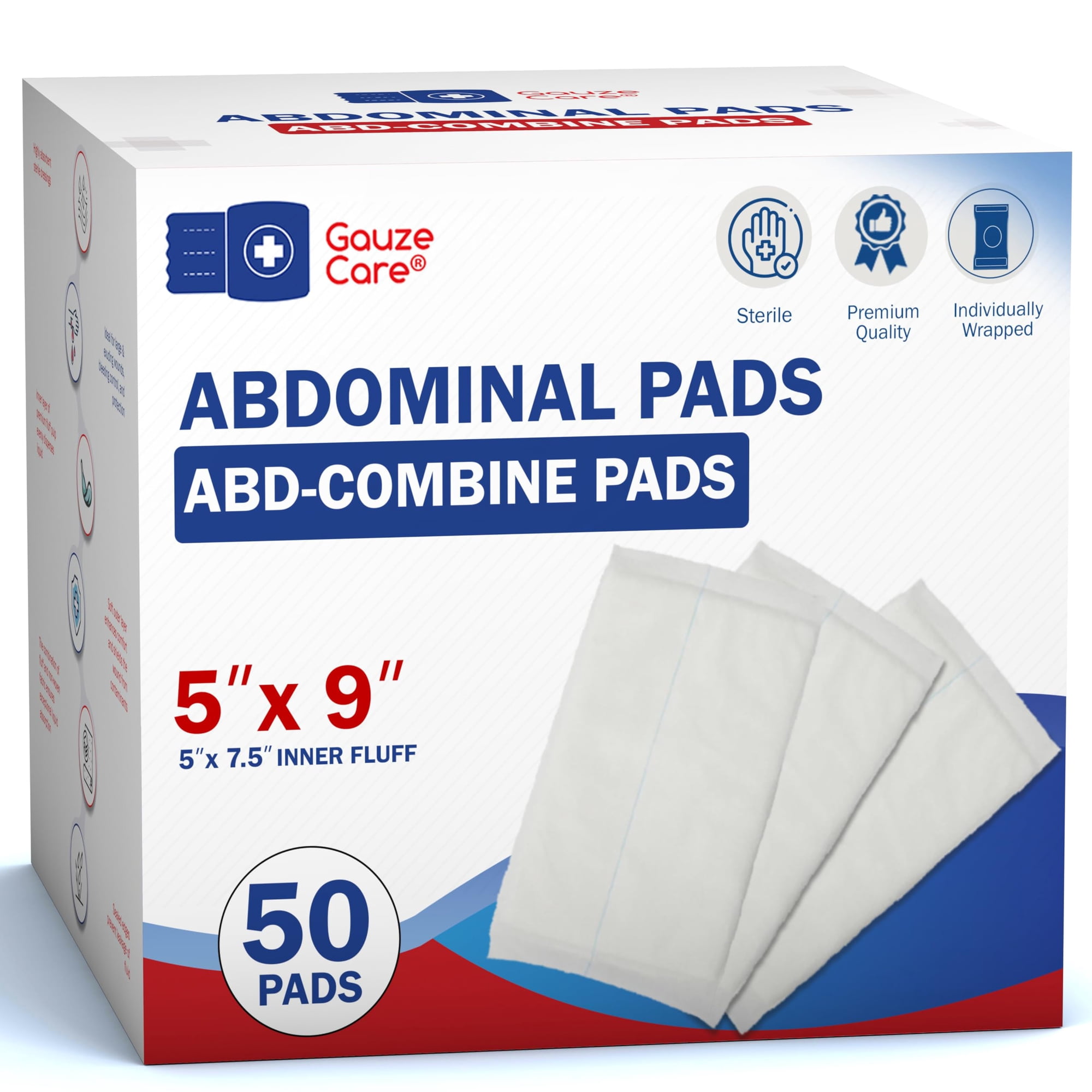 (6 pack) Gauze Care Abdominal Pads, 50 Count, 5"x9" Sterile, Extra Absorbent, Non-Stick, for Heavy Wounds and First Aid Kits