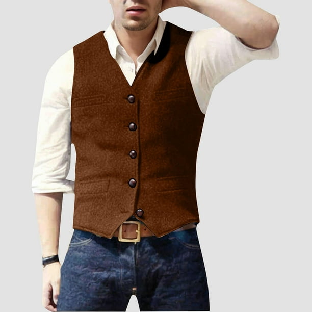 pstuiky Camiseta sin mangas para hombre, Blazer de moda para hombre, chaleco ajustado con cuello en V y botonadura lisa Tops elegantes para mujer l